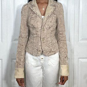 Dkny Jeans Floral Textured Front Button Long Sleeve Blazer